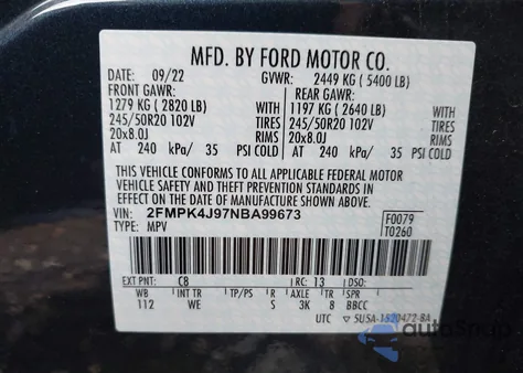 2022 Ford Edge St-Line from USA, damaged, VIN 2FMPK4J97NBA99673